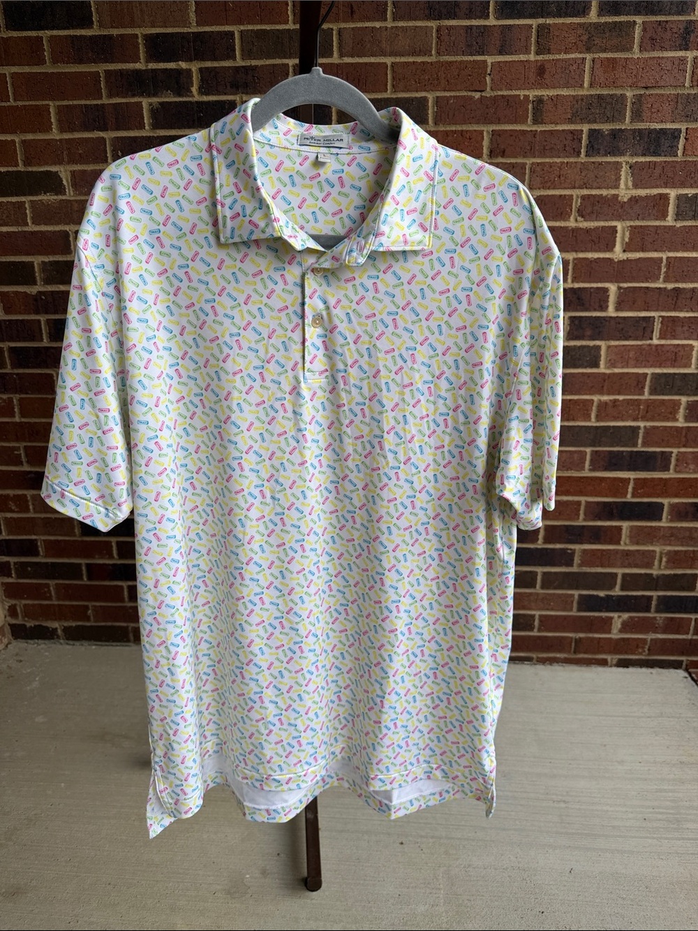 Peter Millar White Polo with Pastel Multi-Color Truly Can Print
